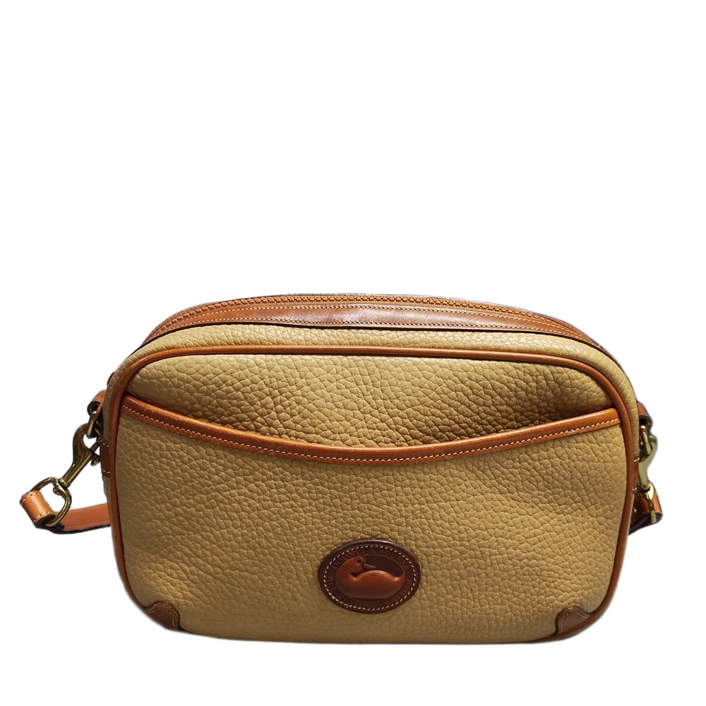 Dooney & Bourke Camera Bag Womens Brown Leather Detachable Strap Zip Closure